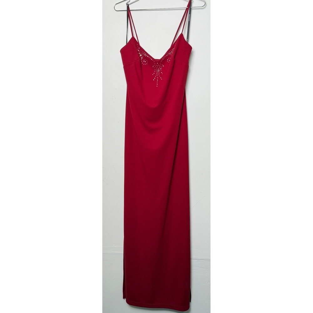 Y2K Rampage Red Embellished Spaghetti Strap Maxi Dress Lace Up Back Size L